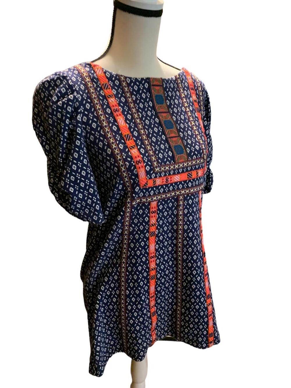 Anthropologie Akemi & Kin - Seva Embroidered Tunic Top - Small Blue White